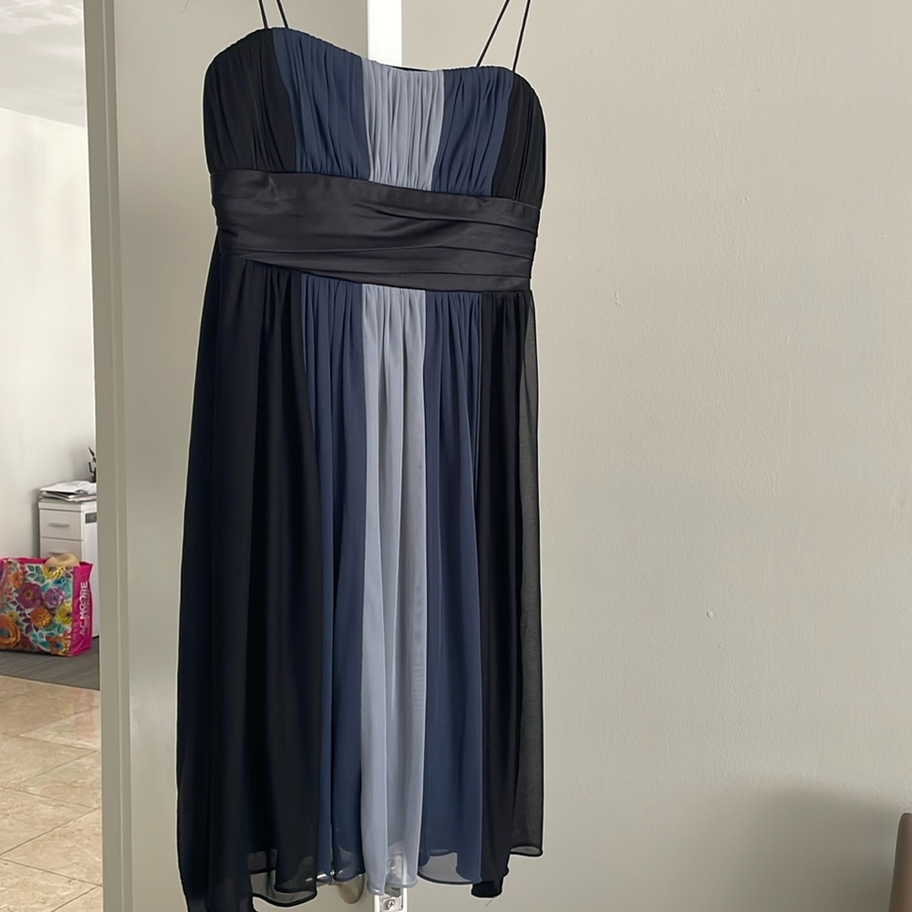 S.L. fashions black, blue and grey dress.